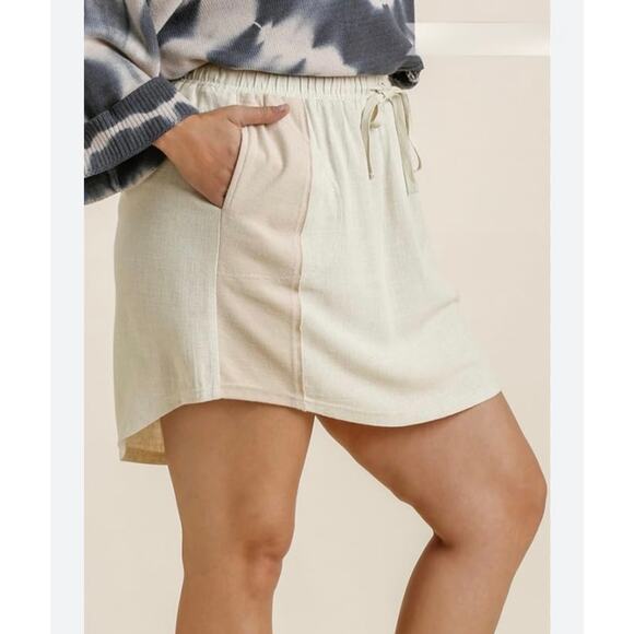 Umgee Linen Blend French Terry Elastic Waistband & Drawstring Skirt - Picture 1 of 6